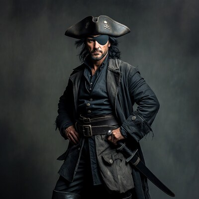 Pirate man with eyepatch and sword