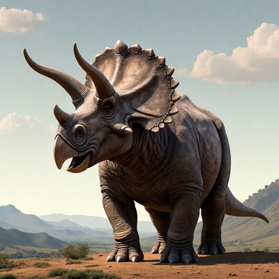 Triceratops dinosaur in desert landscape