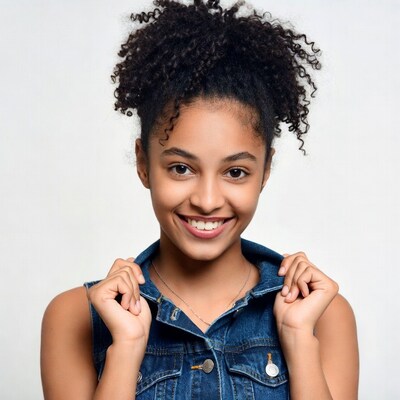Smiling Black girl in denim vest
