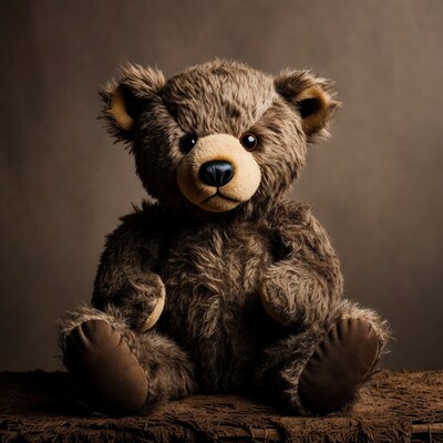 Fluffy brown teddy bear sitting