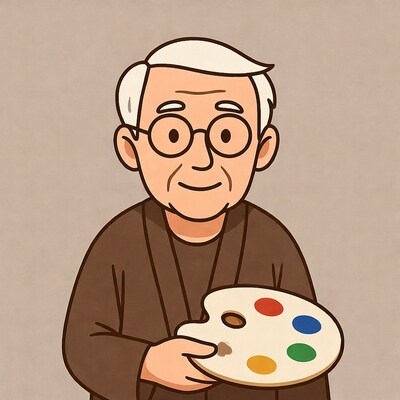 Elderly man holding paint palette