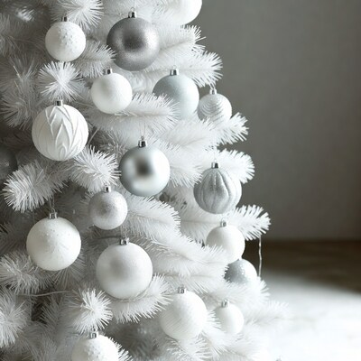 White Flocked Christmas Tree with Silver Ornaments