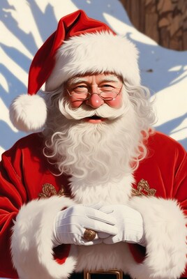 Smiling Santa Claus in snowy mountains