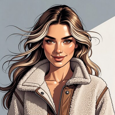 Woman in fur jacket illustration