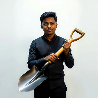 Indian man holding shovel