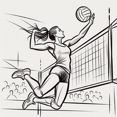 Woman spiking volleyball illustration