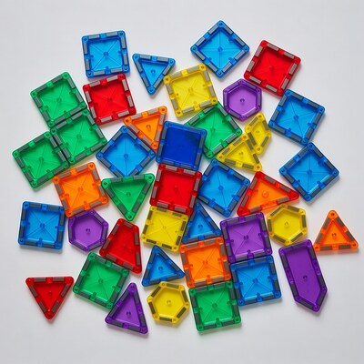 Colorful Magnetic Tiles on White Background