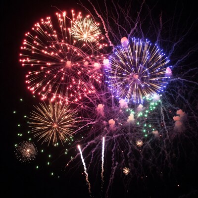 Colorful Fireworks Exploding in Night Sky