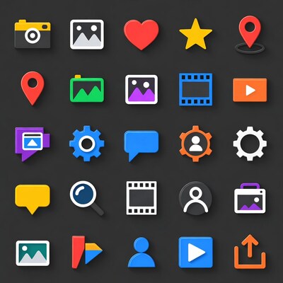 Colorful 3D Social Media Icons Grid