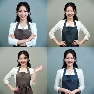 Asian woman in apron posing