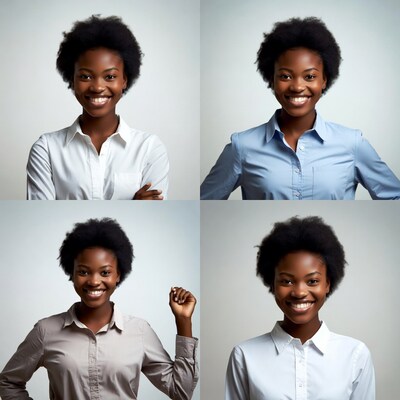 Smiling African-American woman in four poses