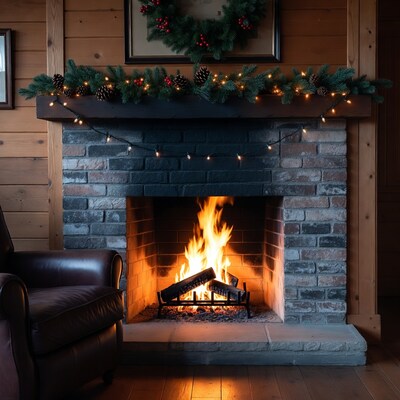 Cozy Christmas Fireplace with Garland
