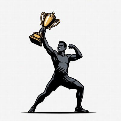Muscular man holding trophy