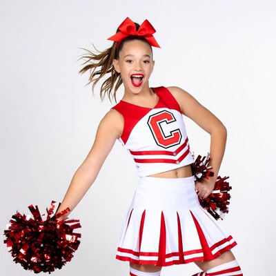 Young girl in red white cheerleader uniform