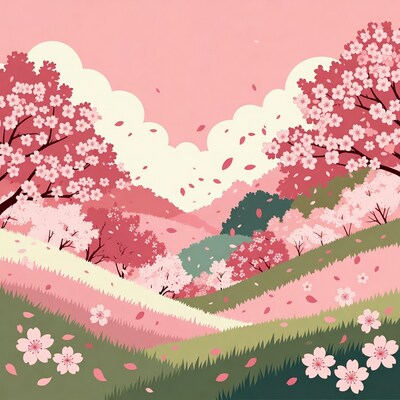 Cherry Blossom Trees in Valley