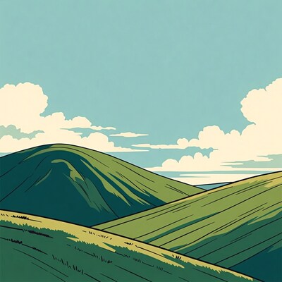 Green Hills Under Blue Sky