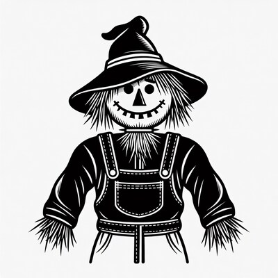 Smiling Scarecrow in Overalls