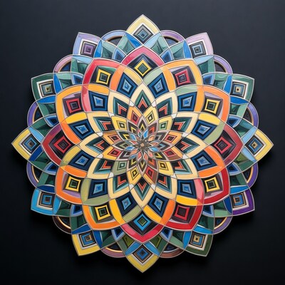 Colorful Mandala Mosaic on Black Background