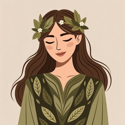 Woman with laurel leaf crown