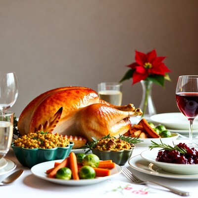 Roast Turkey Thanksgiving Dinner Table