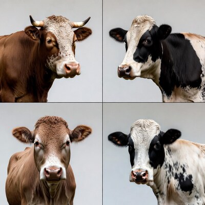 Four Holstein Cows Closeup Portraits