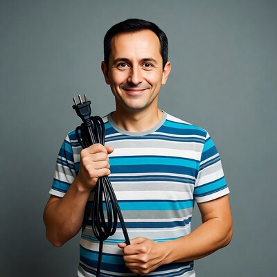 Man holding black power cord
