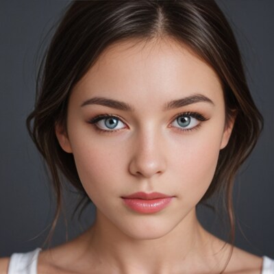 Young woman with blue eyes closeup