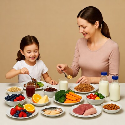 Mother and daughter eating healthy breakfast