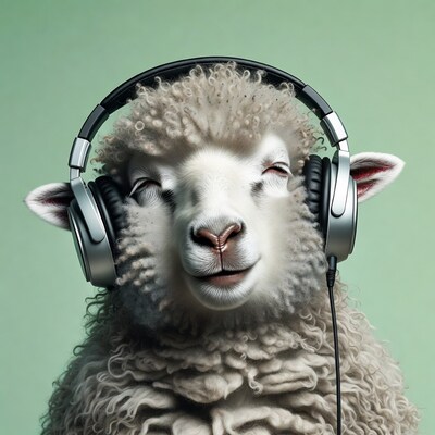 Sheep wearing headphones