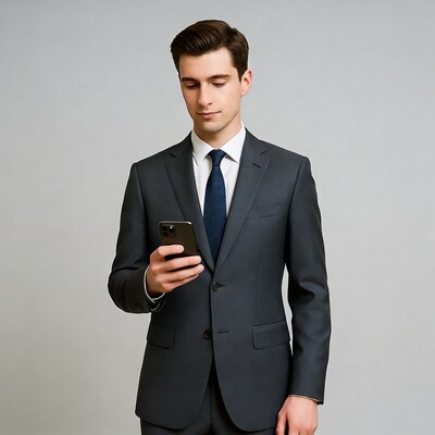 Man in suit checking phone
