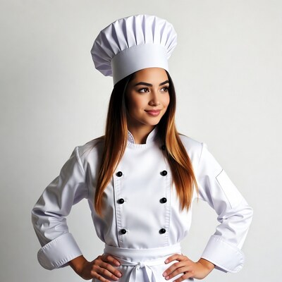 Woman in white chef uniform