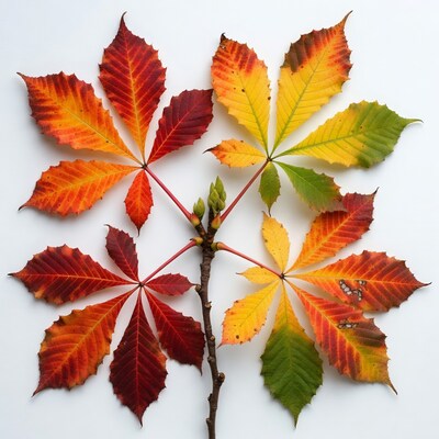 Colorful Horse Chestnut Leaves on White