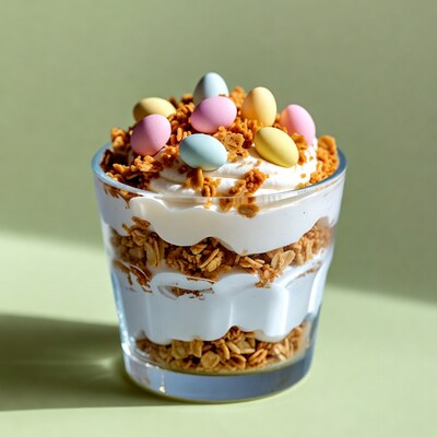 Yogurt parfait with candy eggs