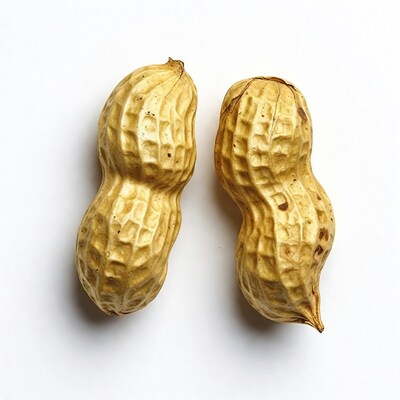 Two peanuts on white background