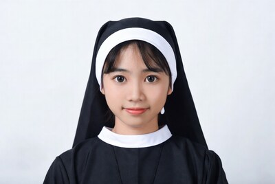 Young Asian girl in nun habit