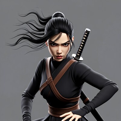Asian woman ninja with katana