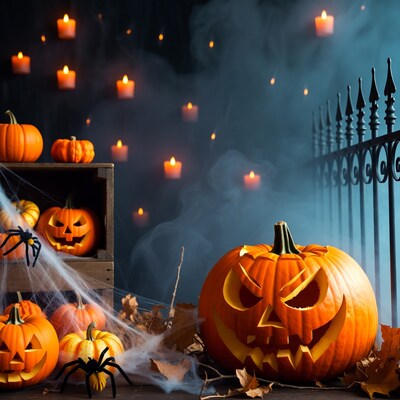 Spooky Halloween Jack-o-Lanterns with Spider Webs