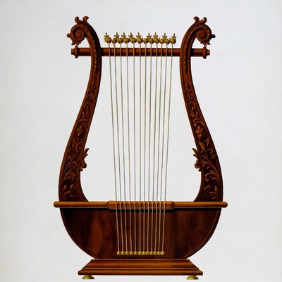 Ornate Wooden Harp Isolated