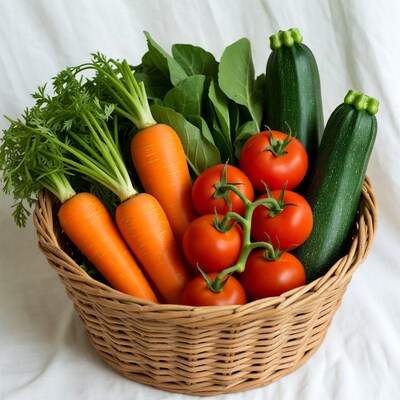 Fresh vegetables in wicker basket