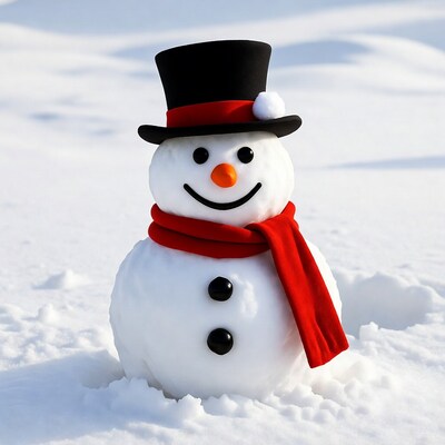 Snowman with top hat and red scarf