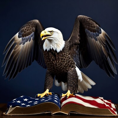 Bald Eagle on American Flag and Bible