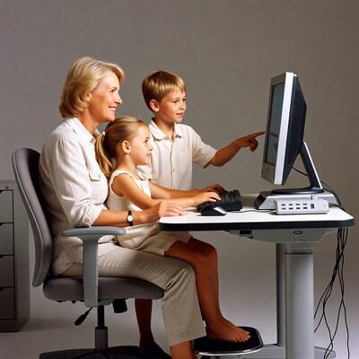 Grandmother with grandchildren using computer