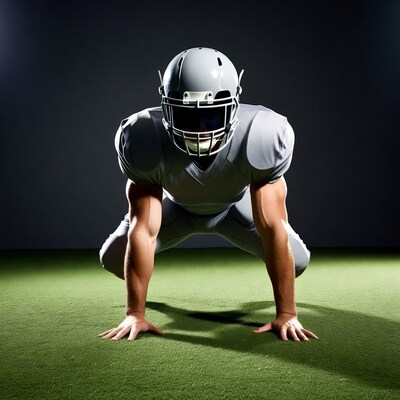 Football player in three-point stance