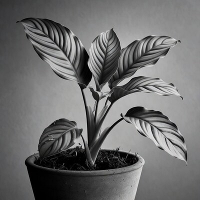 Black and white Calathea plant in pot