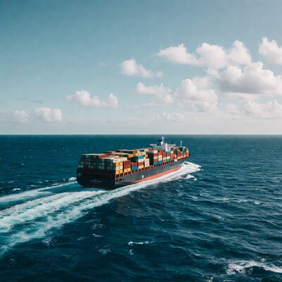 Cargo ship sailing on ocean
