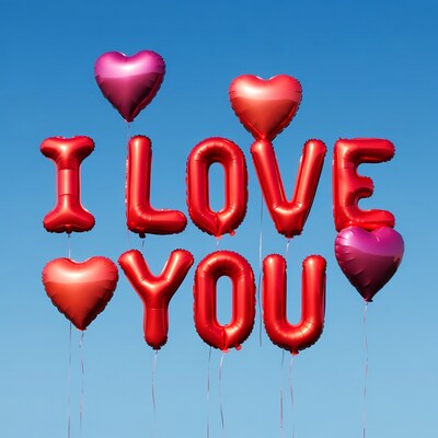 I Love You Balloons Against Blue Sky