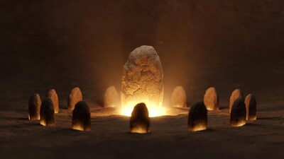 Glowing Central Stone Surrounded by Rocks