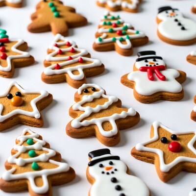 Christmas gingerbread cookies on white