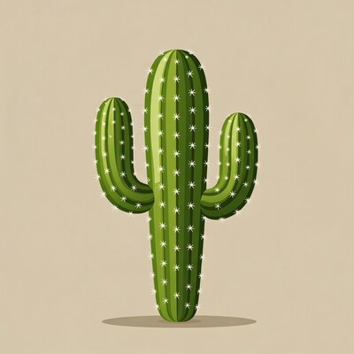 Green cactus illustration on beige background
