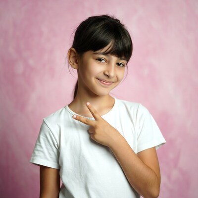 Girl making peace sign